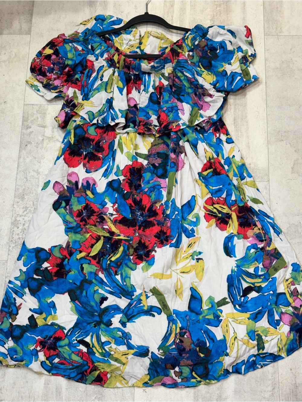 0144 RACHEL Rachel Roy Blue Multicolor Floral Ruffle Dress